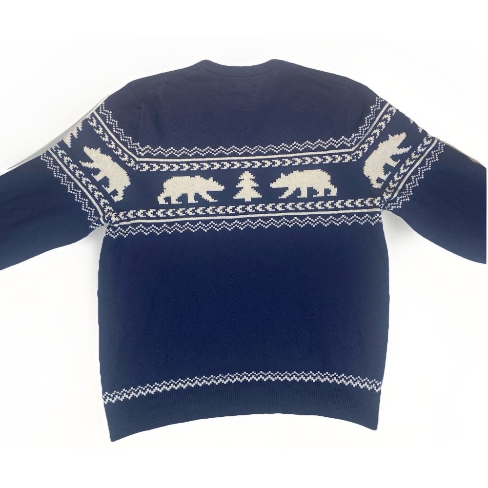 Lands End Sweater Mens‎ XL Navy Blue Fair Isle Nordic Bear